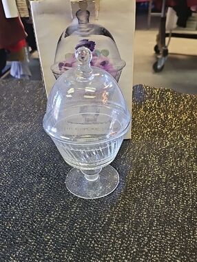 Glass Covered Dessert Bowl - Clear Glass Footed Candy Dish